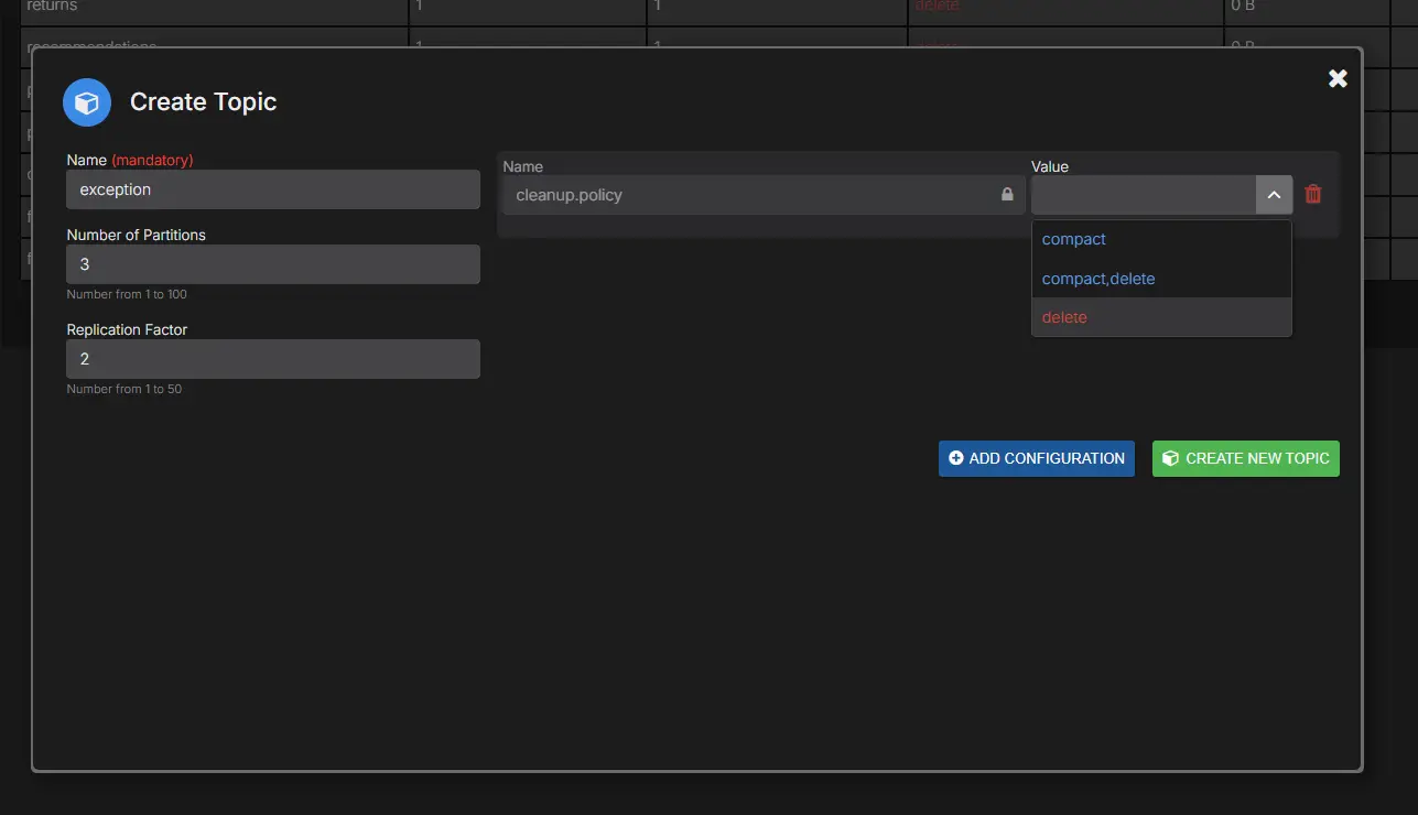 AxonOps Kafka topic creation
